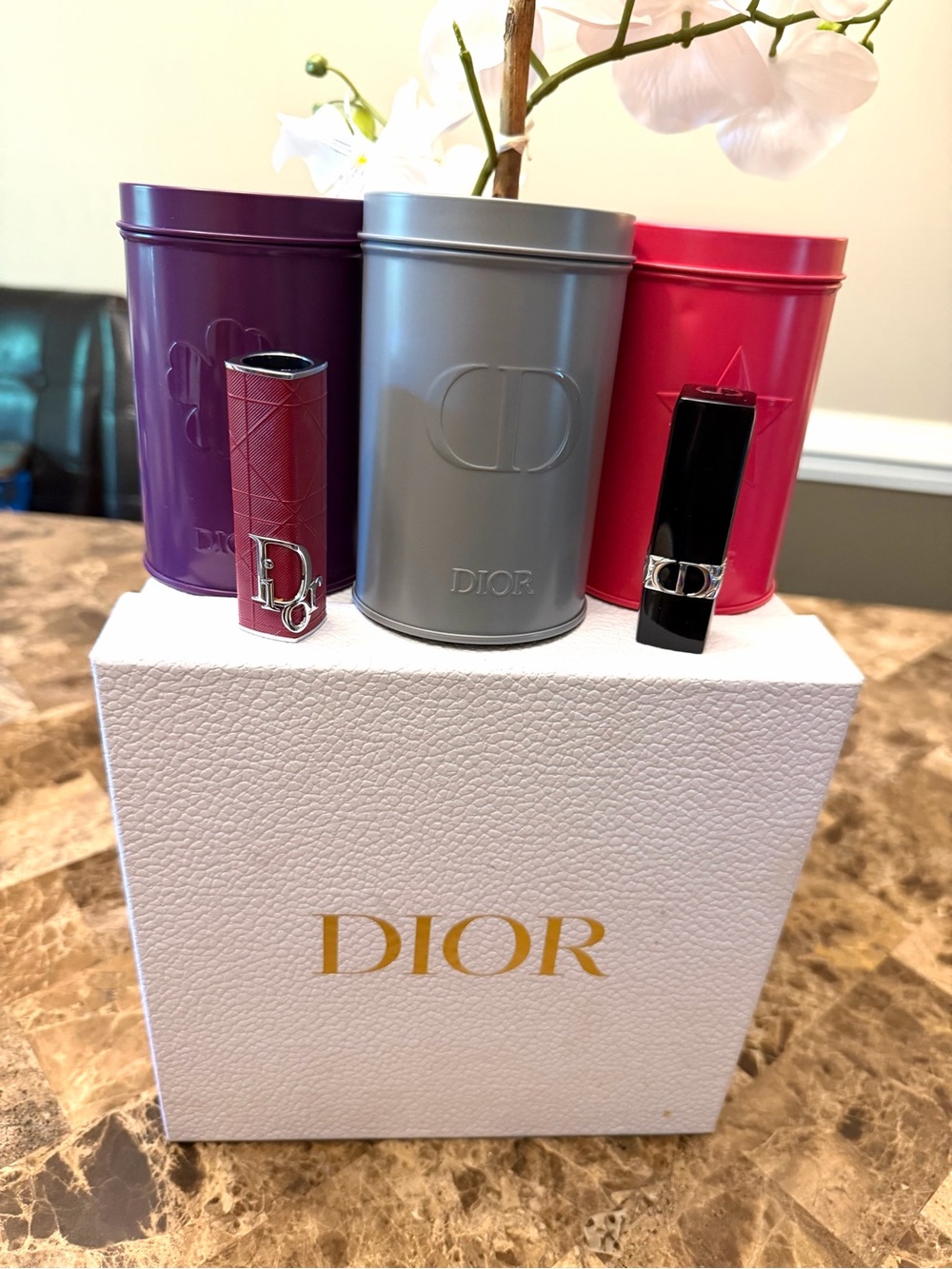 DIOR BUNDLE CANISTERS WITH LIPSTICK & CASE